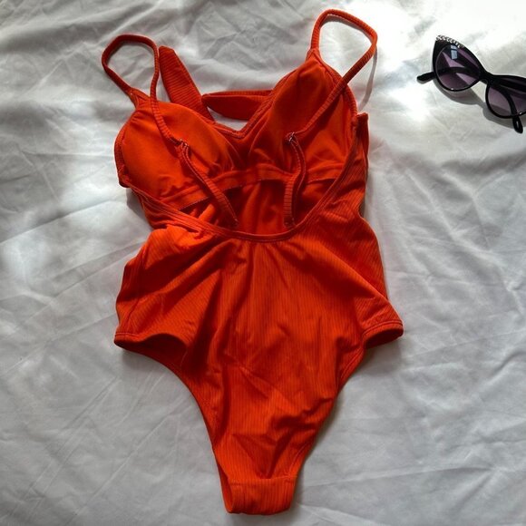 Xhilaration Orange One Piece Front Bow Detail Cheeky Swimsuit Size Small - Picture 4 of 8